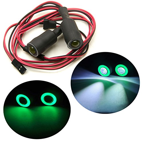 Jack-Store 2 Leds Angel Eyes LED Light HeadlightsTaillightBack Light 13MM Outer Diameter for 110 RC Crawler Car GreenWhite