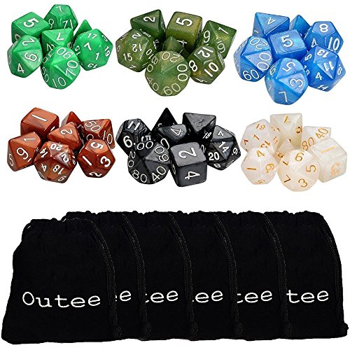Outee 6 x 7 42 Pieces Polyhedral Dice in Multiple Colors 6 Complete set of d20 d12 two d10 00-90 and 0-9 d8 d6 and d4