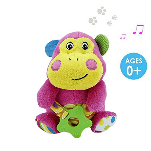 Daisy Monkey Infant Soft Plush Animal Rattle Toy Teether Baby Cartoon Stuffed Hand Rattle Teething Toy with Bells