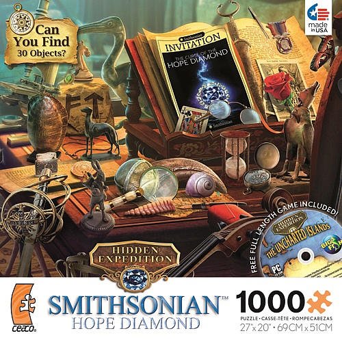 Ceaco Hidden Expedition Smithsonian Hope Diamond Curators Desk 1000 Piece Jigsaw Puzzle with CD Game