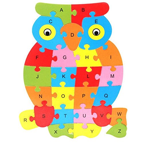 Lanlan Wooden Cartoon Owl PuzzleIntelligence Jigsaw 26 Letter Blocks Kid Learing Educational Toy for Kids