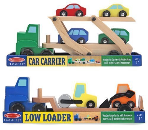 3 Item Bundle Melissa Doug 4096 Car Carrier Truck Cars Wooden Toy Set and 4550 Low Loader Wooden Vehicles Play Set  Free Activity Book