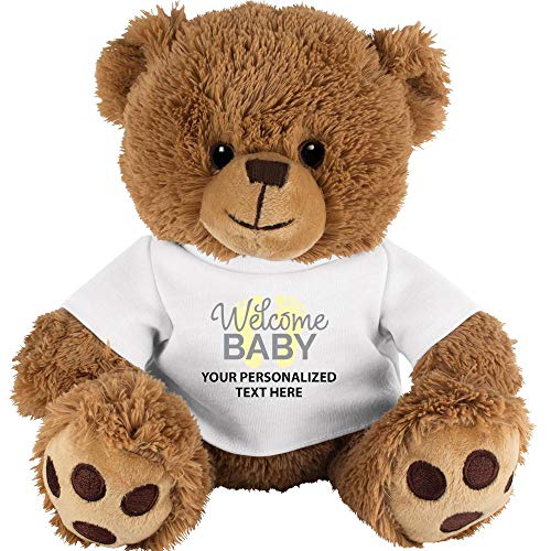 Crown Awards Custom Teddy Bear Gift 10 Personalized New Baby Teddy Bear T-Shirt with Your Own Engraving Included Prime