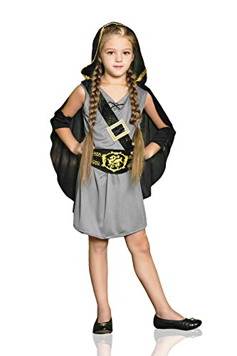 Kids Girls Robin Hood Halloween Costume Forest Lady Archer Dress Up Role Play 3-6 years grey black gold
