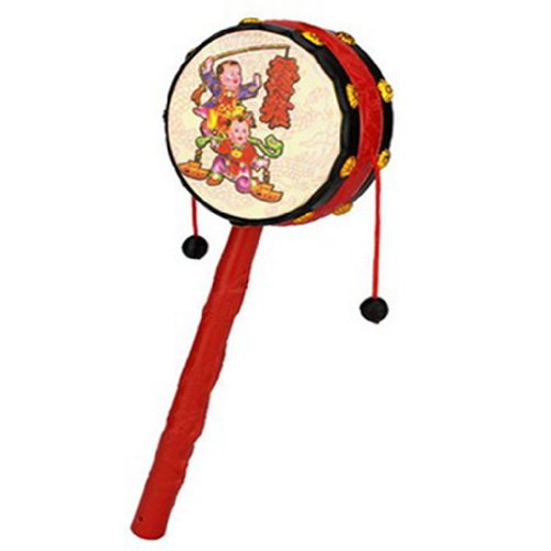 1pc Red Festival Rattle Drum Percussion Childrens Musical Toy Baby Hand Fun Gift