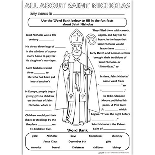 Pack of 50 All About Saint Nicholas Color Your Own Arts and Crafts Activity Poster
